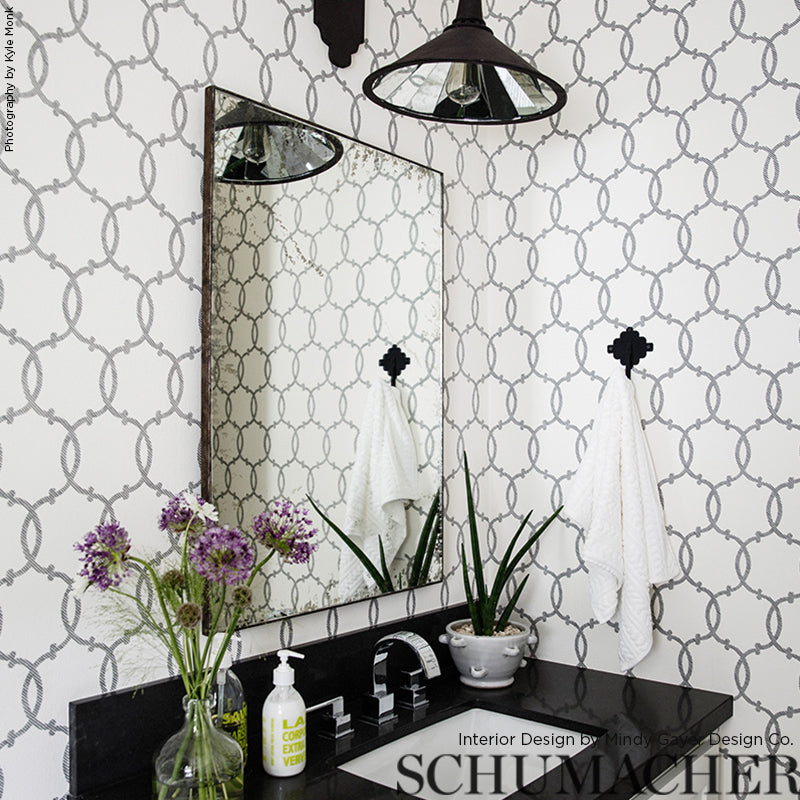 Schumacher Tracery Charcoal Wallpaper Sample 5005121