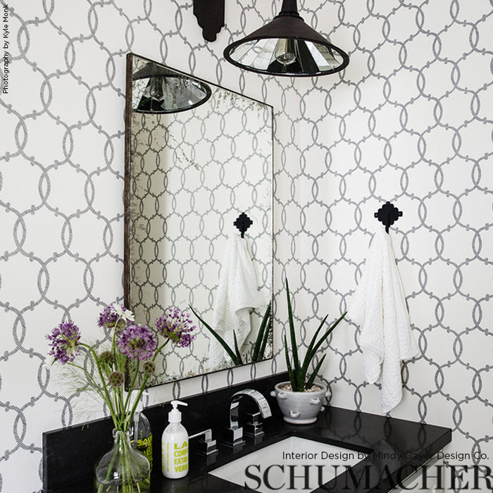 Schumacher Tracery Charcoal Wallpaper Sample 5005121