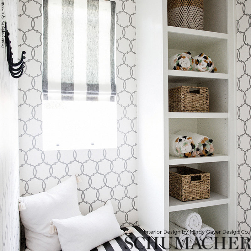 Schumacher Tracery Charcoal Wallpaper Sample 5005121