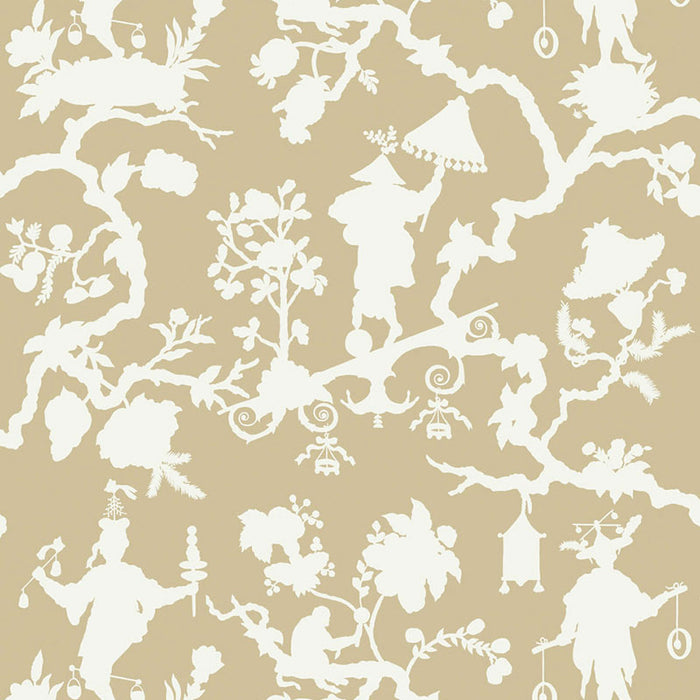 Schumacher Shantung Silhouette Print Sand Wallpaper Sample 5005150
