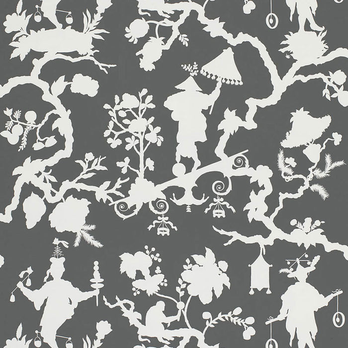 Schumacher Shantung Silhouette Print Smoke Wallpaper Sample 5005151