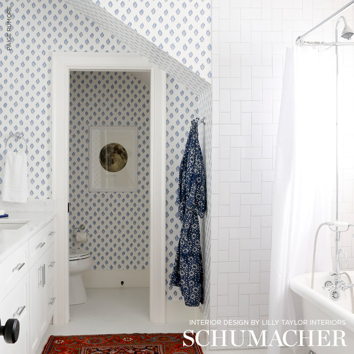 Schumacher Bakara Leaf Delft Wallpaper Sample 5005231