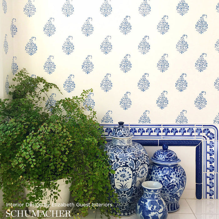 Schumacher Kerala Paisley Delft Wallpaper Sample 5005281