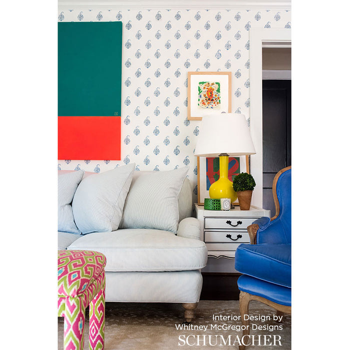 Schumacher Kerala Paisley Delft Wallpaper Sample 5005281