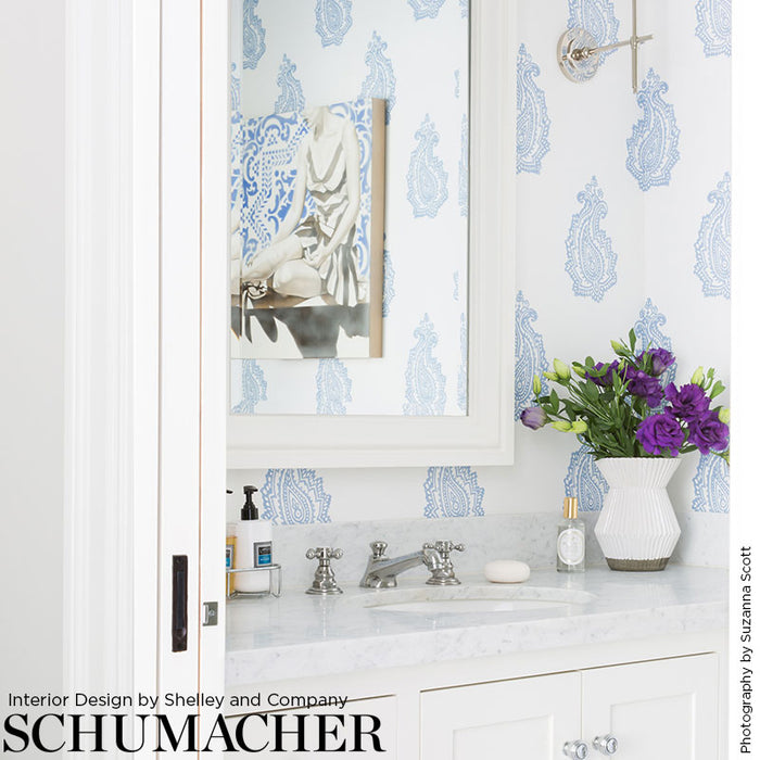 Schumacher Madras Paisley Delft Wallpaper Sample 5005301