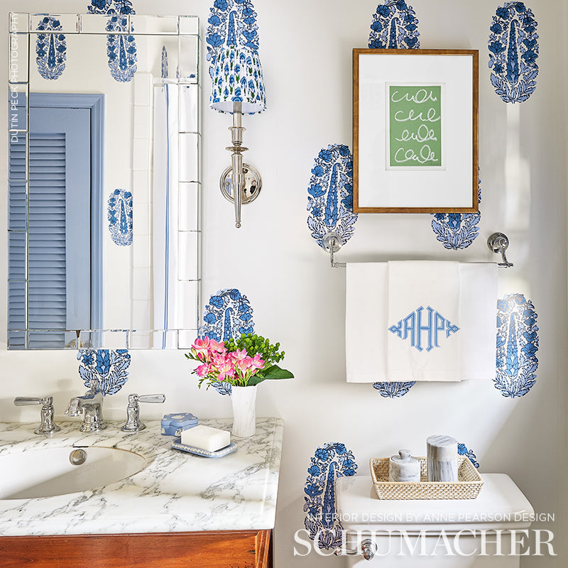 Schumacher Askandra Flower Delft Wallpaper Sample 5005311