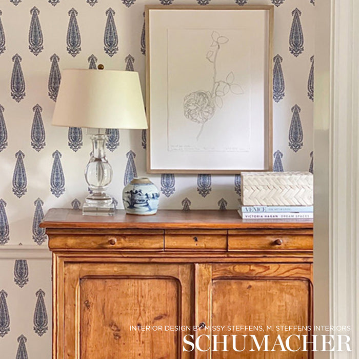 Schumacher Katara Paisley Delft Wallpaper Sample 5005331