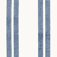 Schumacher Greek Key Stripe Navy Wallpaper 5005361