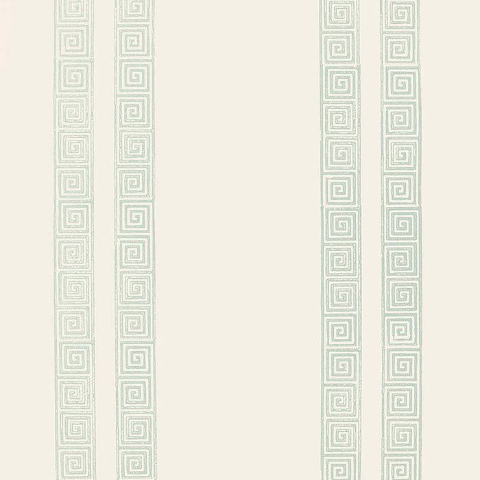 Schumacher Greek Key Stripe Water Blue Wallpaper Sample 5005362