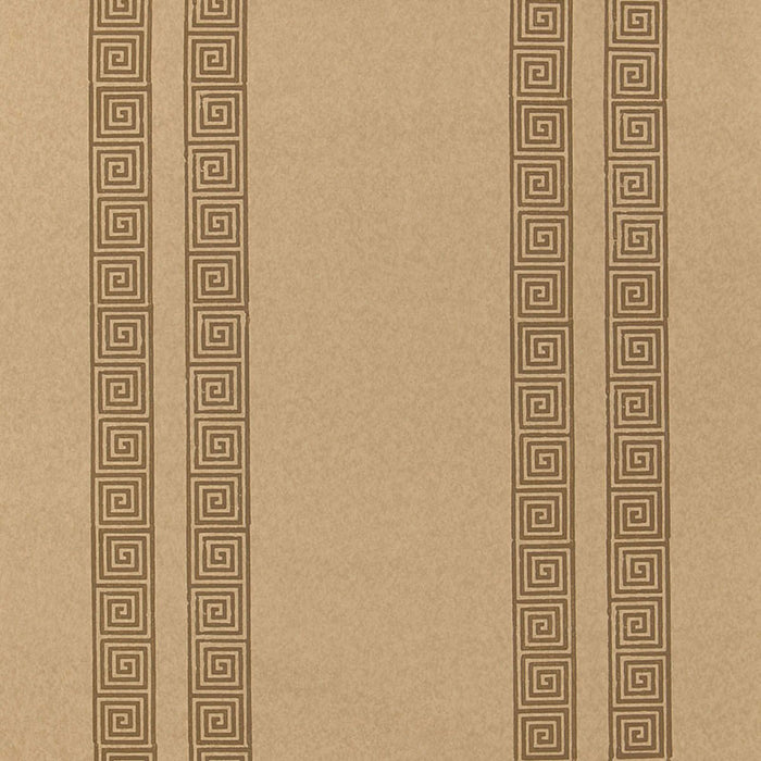 Schumacher Greek Key Stripe Tabac Wallpaper Sample 5005364
