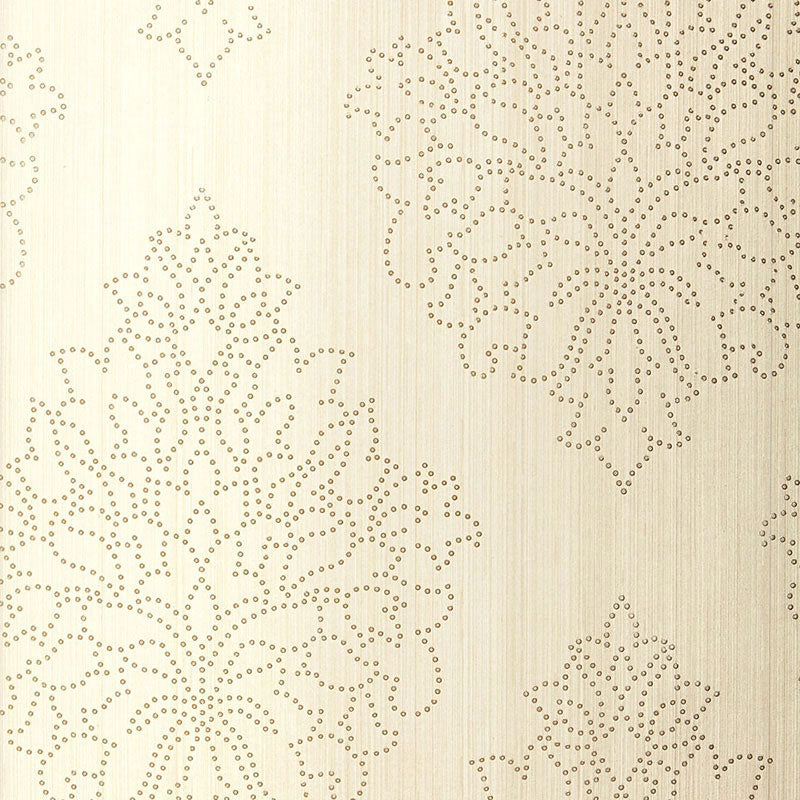 Schumacher Beaded Damask Alabaster Wallpaper 5005660