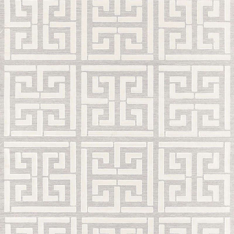 Schumacher Greek Key Sisal Silver Wallpaper Sample 5005690
