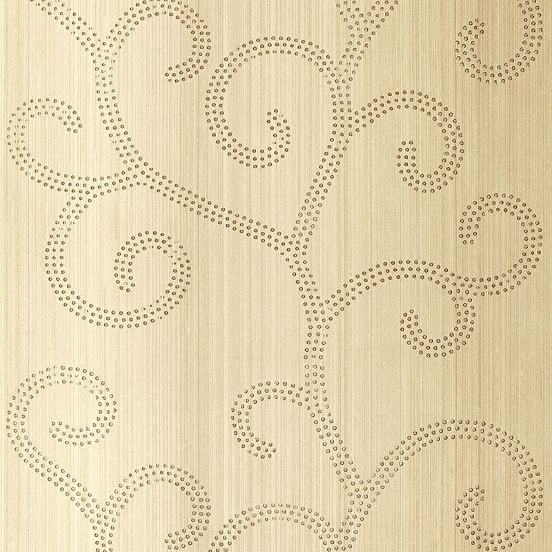 Schumacher Raindrop Scroll White Gold Wallpaper Sample 5005702
