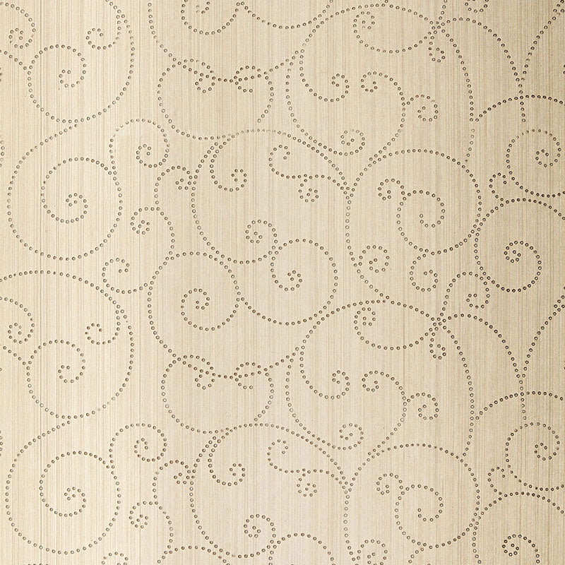 Schumacher Beaded Scroll Aged Silver Wallpaper 5005720