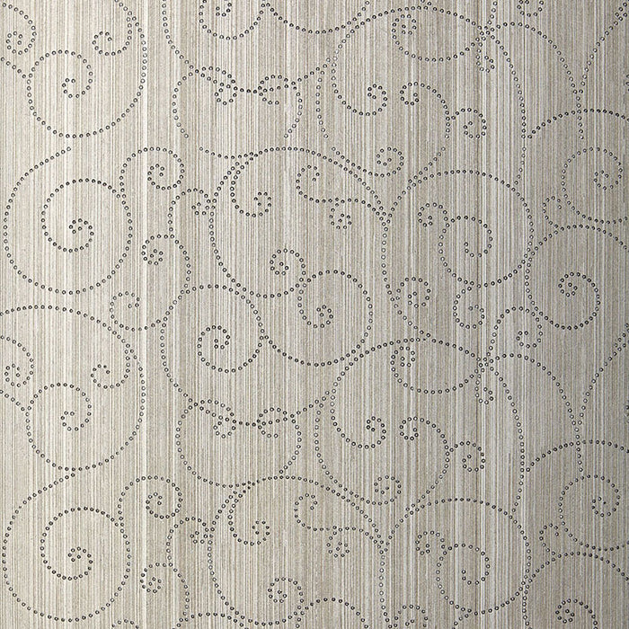 Schumacher Beaded Scroll Pewter Wallpaper Sample 5005721