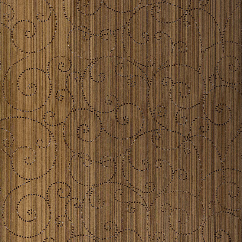 Schumacher Beaded Scroll Burnished Bronze Wallpaper Sample 5005723
