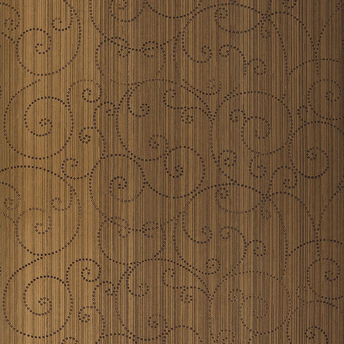 Schumacher Beaded Scroll Burnished Bronze Wallpaper Sample 5005723