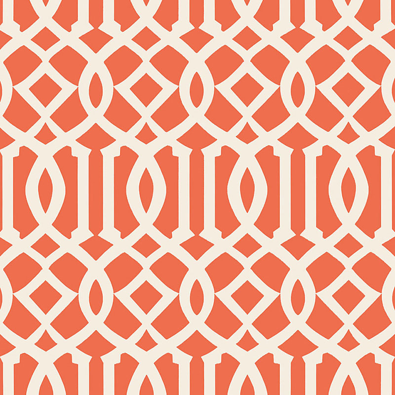Schumacher Imperial Trellis II Ivory / Mandarin Wallpaper Sample 5005800
