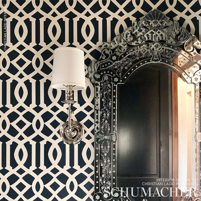 Schumacher Imperial Trellis II Ivory / Navy 5005801 Wallpaper | 40% Off ...