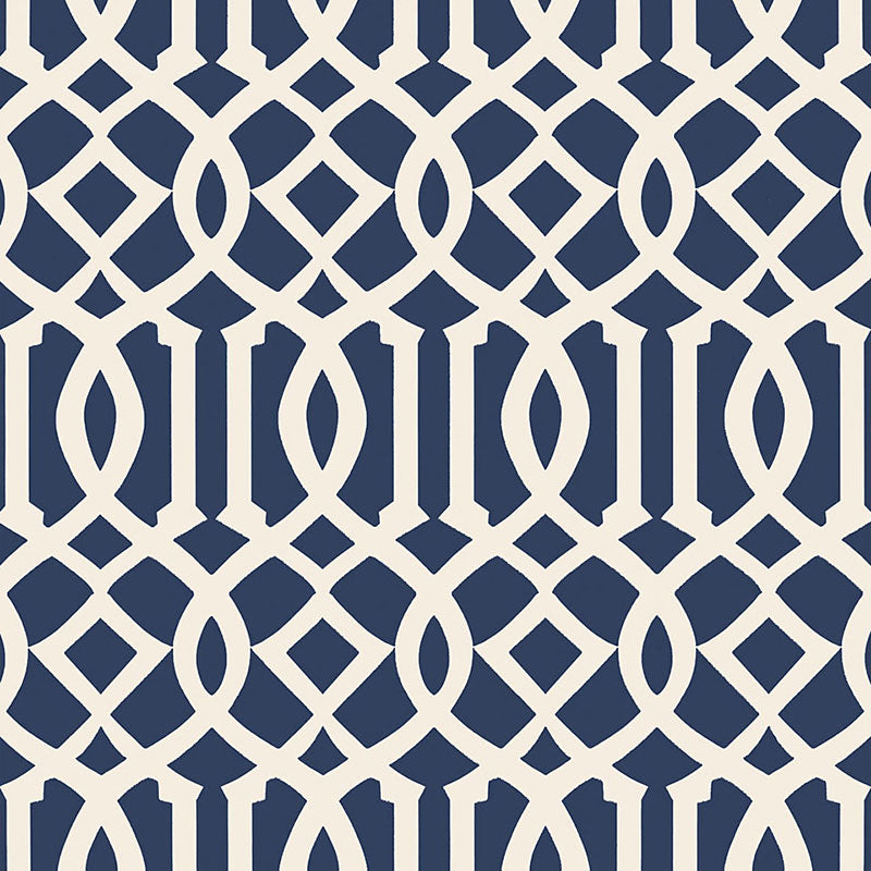 Schumacher Imperial Trellis II Ivory / Navy Wallpaper Sample 5005801