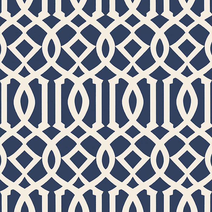 Schumacher Imperial Trellis II Ivory / Navy Wallpaper Sample 5005801