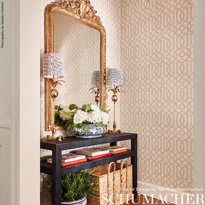 Schumacher Imperial Trellis II Sand / Ivory Wallpaper Sample 5005802