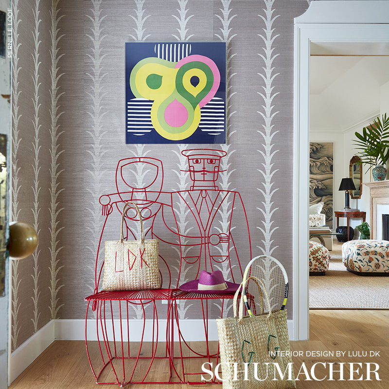 Schumacher Acanthus Stripe Sisal Haze Wallpaper Sample 5006055