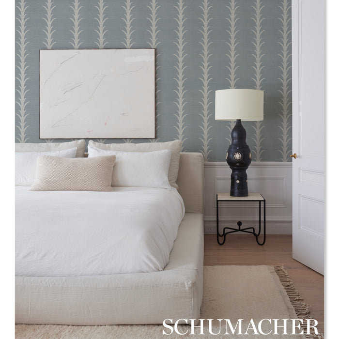 Schumacher Acanthus Stripe Sisal Chambray Wallpaper Sample 5006056