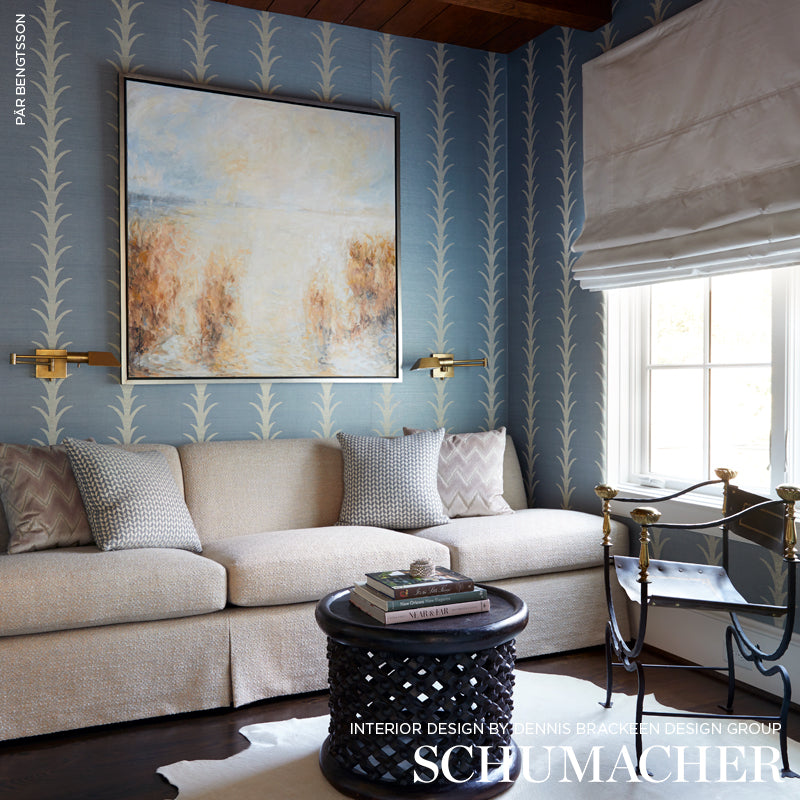 Schumacher Acanthus Stripe Sisal Chambray Wallpaper Sample 5006056