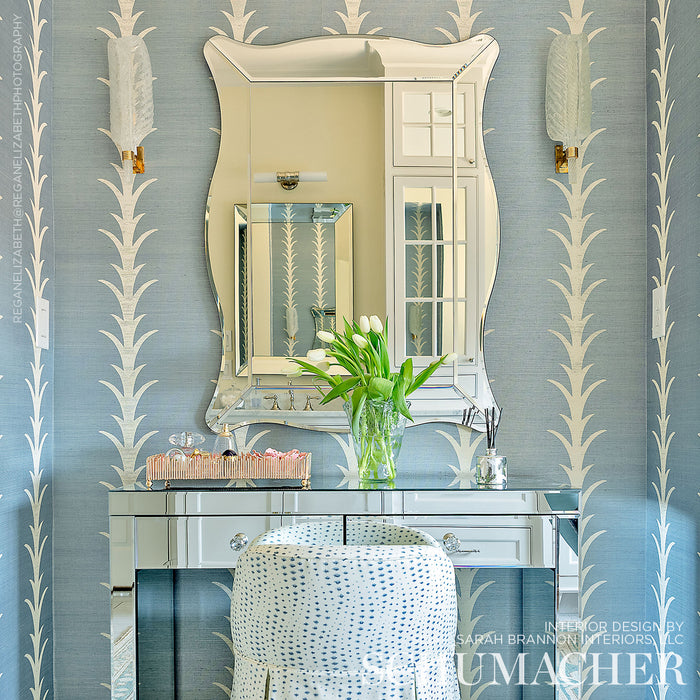 Schumacher Acanthus Stripe Sisal Chambray Wallpaper Sample 5006056
