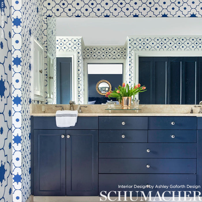 Schumacher Taj Trellis Jaipur Blue Wallpaper Sample 5006620