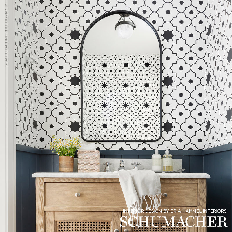 Schumacher Taj Trellis Noir Wallpaper Sample 5006623
