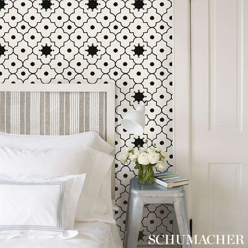 Schumacher Taj Trellis Noir Wallpaper Sample 5006623