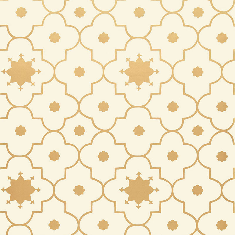 Schumacher Taj Trellis Burnished Gilt Wallpaper Sample 5006624