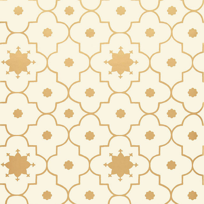 Schumacher Taj Trellis Burnished Gilt Wallpaper Sample 5006624