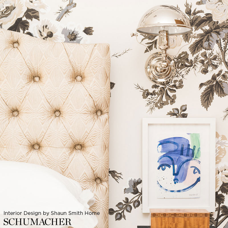 Schumacher Pyne Hollyhock Charcoal Wallpaper Sample 5006920