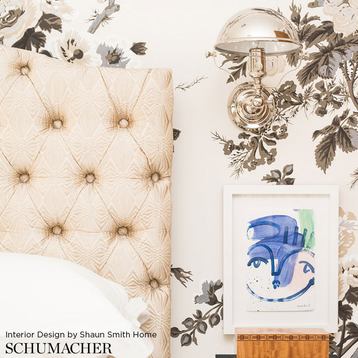 Schumacher Pyne Hollyhock Charcoal Wallpaper Sample 5006920