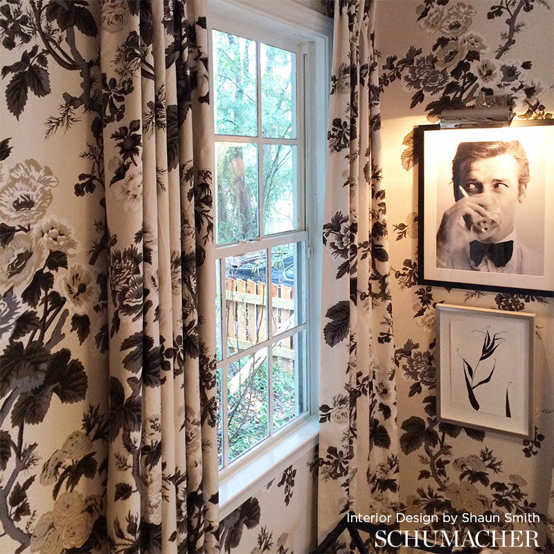 Schumacher Pyne Hollyhock Charcoal Wallpaper Sample 5006920