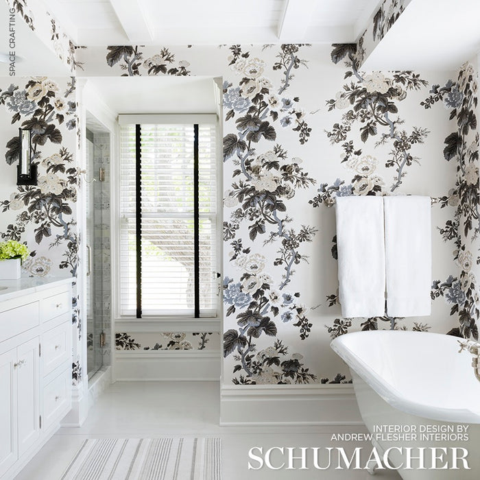 Schumacher Pyne Hollyhock Grisaille Wallpaper 5006923