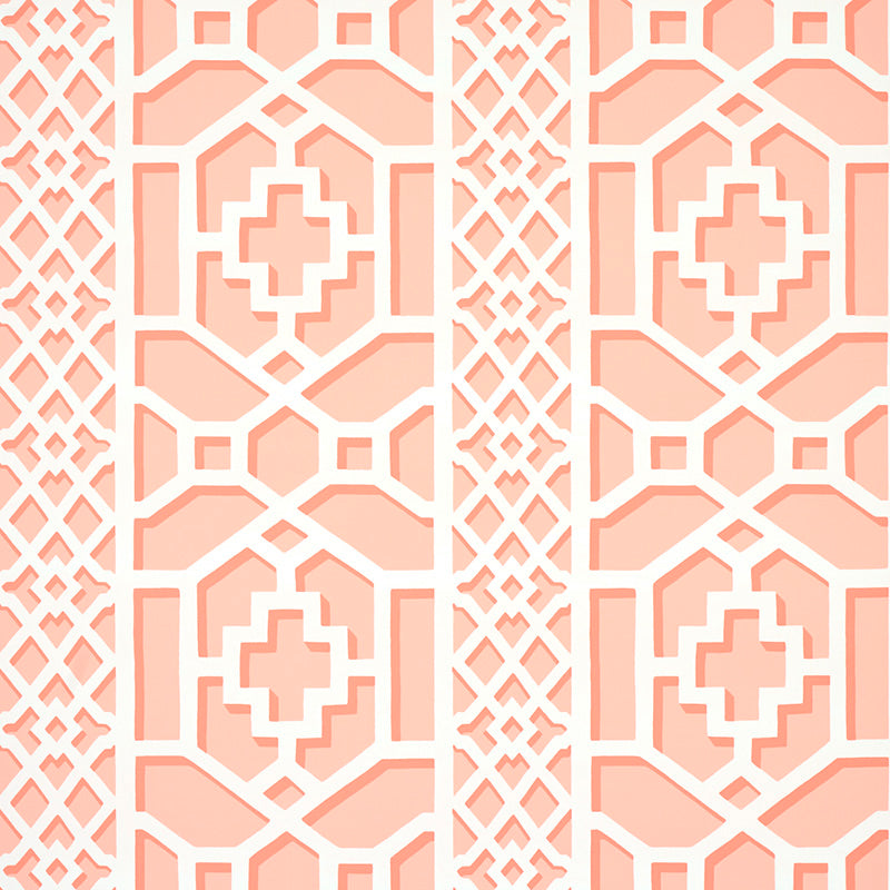 Schumacher Zanzibar Trellis Coral Wallpaper 5006946