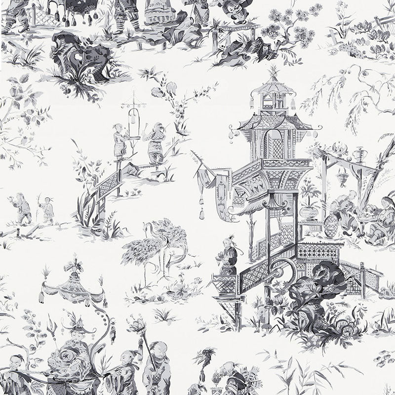 Schumacher Chinois Smoke Wallpaper Sample 5007000
