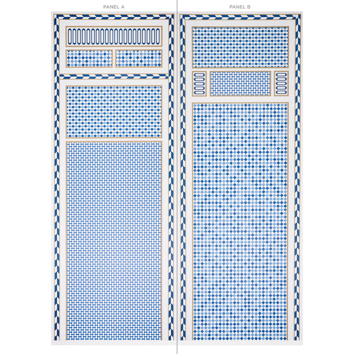 Schumacher Robinchon Panel A Blue Wallpaper Sample 5007101