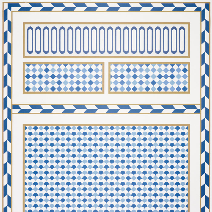 Schumacher Robinchon Panel A Blue Wallpaper Sample 5007101