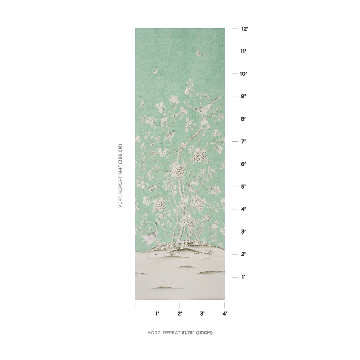 Schumacher Chinois Palais Panel Aquamarine Wallpaper Sample 5007123