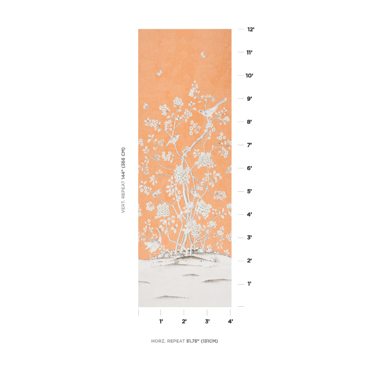 Schumacher Chinois Palais Panel Tangerine Wallpaper Sample 5007124
