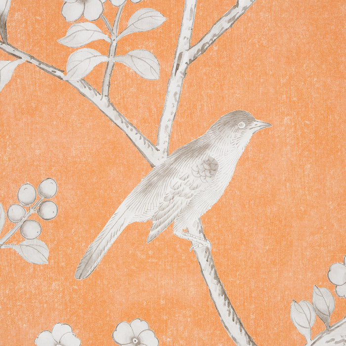 Schumacher Chinois Palais Panel Tangerine Wallpaper 5007124