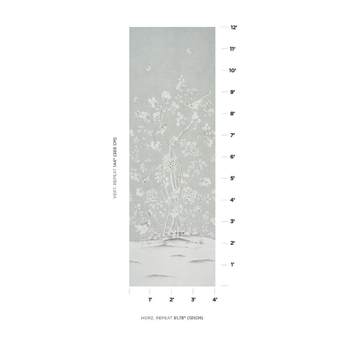 Schumacher Chinois Palais Panel Grisaille Wallpaper Sample 5007125