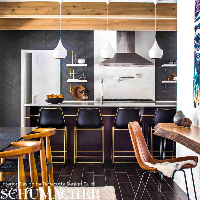 Schumacher Combed Chevron Black Slate Wallpaper Sample 5007423