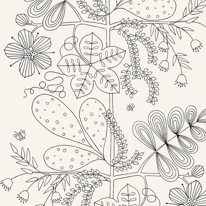 Schumacher Blommen Noir / Blanc Wallpaper Sample 5007490