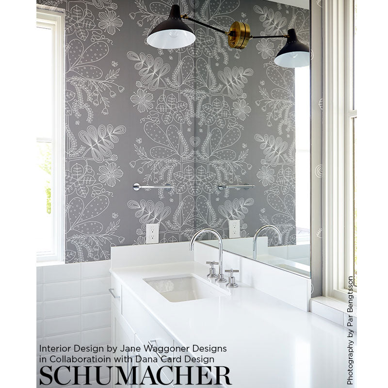 Schumacher Blommen Smoke Wallpaper Sample 5007491